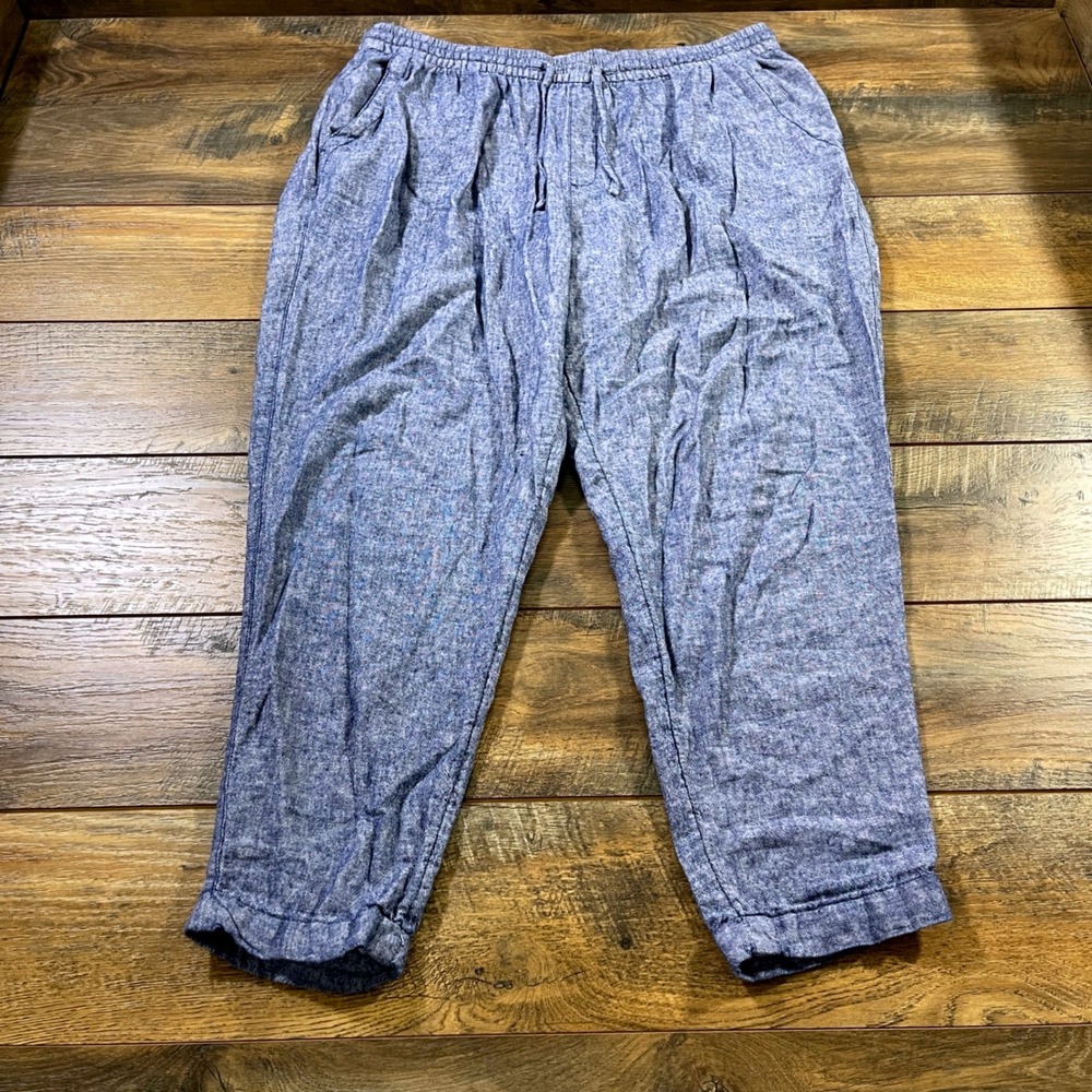 Old Navy Blue Linen Blend Drawstring Tapered Pants XL Tall Chambray Relaxed